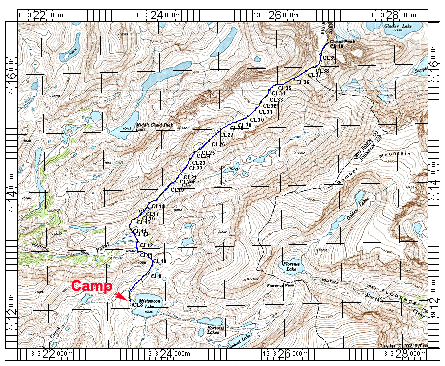 Cloud Peak Wilderness Trail Map Cloud Peak, Wyoming